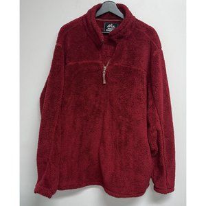 Grizzly Sherpa Mens 1/4 Zip Pullover Fluffy Fleece Sweatshirt Size XL Maroon Red